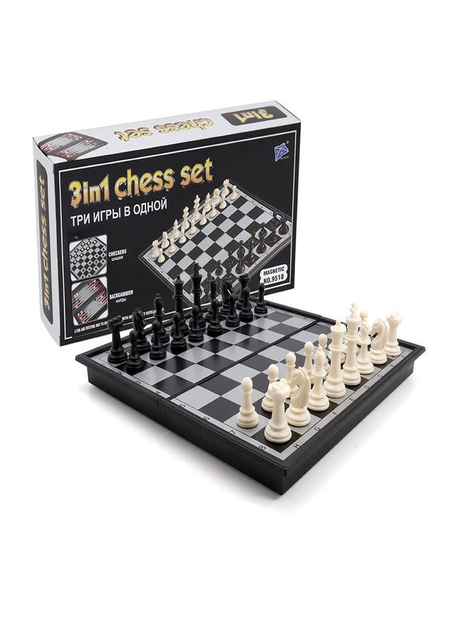 KAILE 10" Magnetic Chess Sets - 3 in 1 Travel Chess Checkers Backgammon Set with Folding Case - Portable Elastic Bag - Image 4